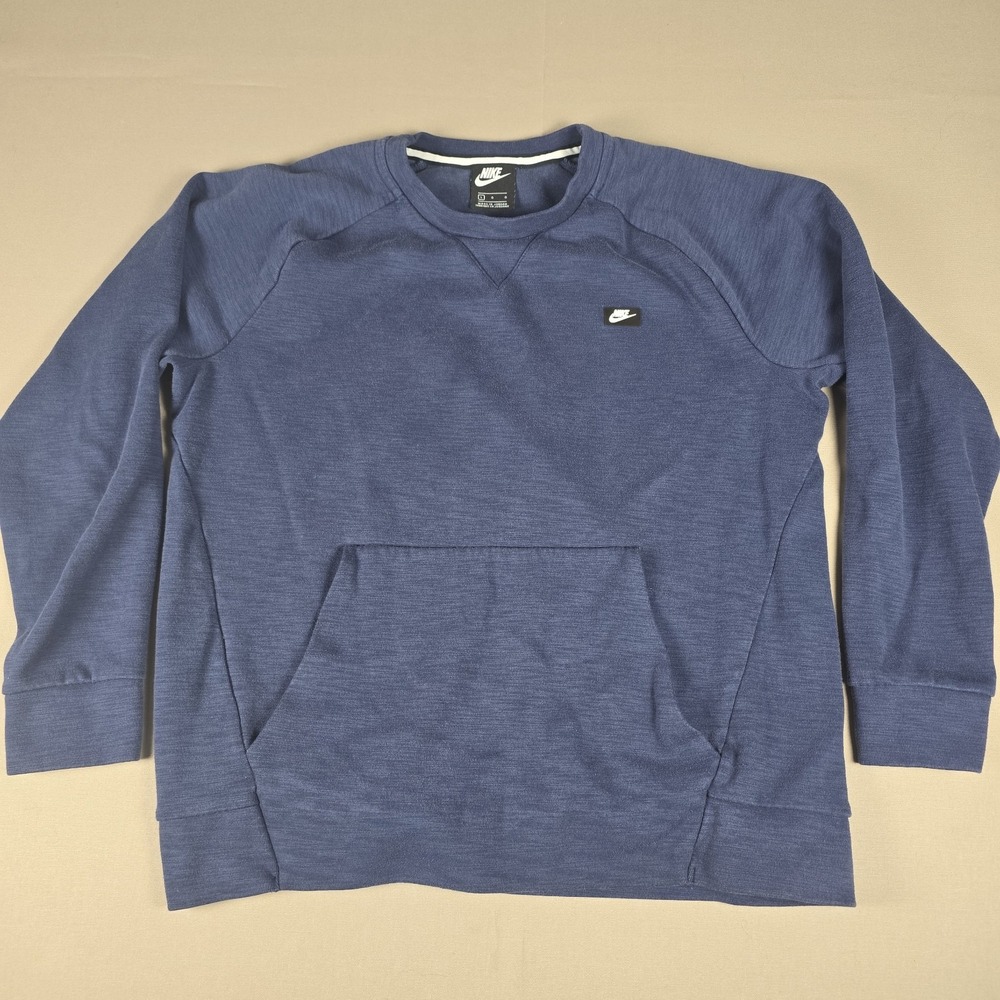 Nike Optic Crew Sweatshirt Mens Large Obsidian Heather Rubberized Logo Pocket